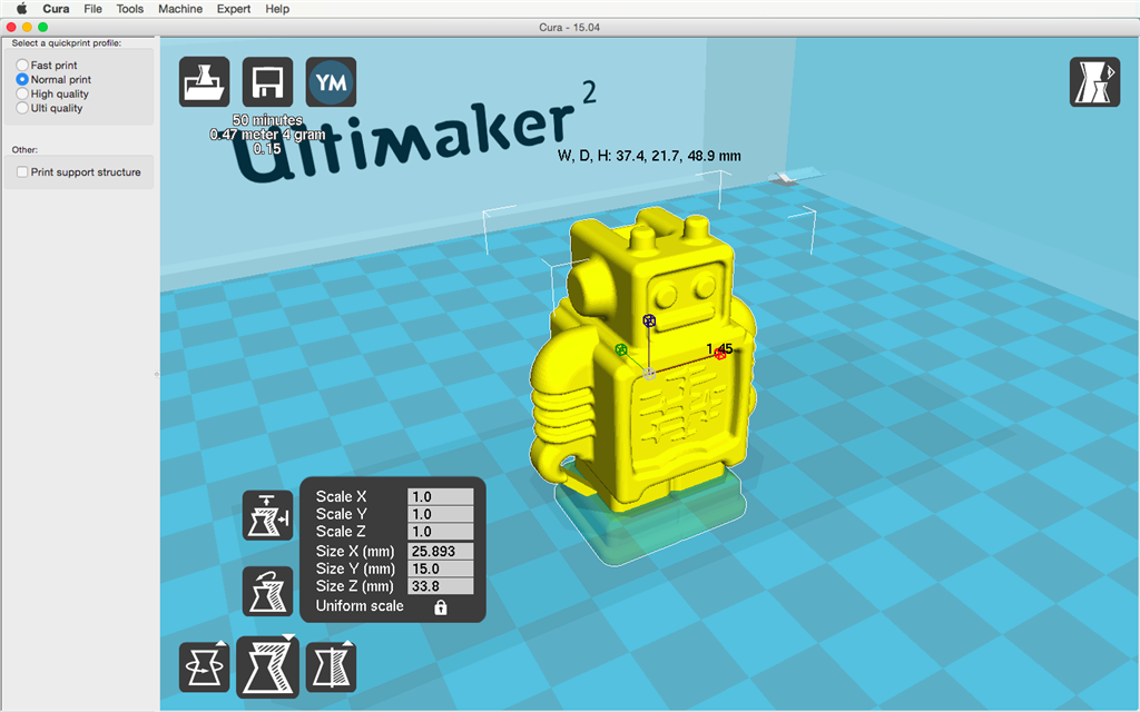 Ultimaker 2 3D印表機 cura15.04 切片軟體 尺寸
