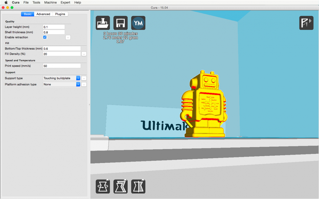 Ultimaker 2 3D印表機 cura15.04 切片軟體 overhang 懸空