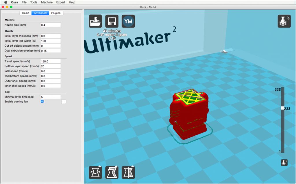 Ultimaker 2 3D印表機 cura15.04 切片軟體 切聘模式 分層模式 layers