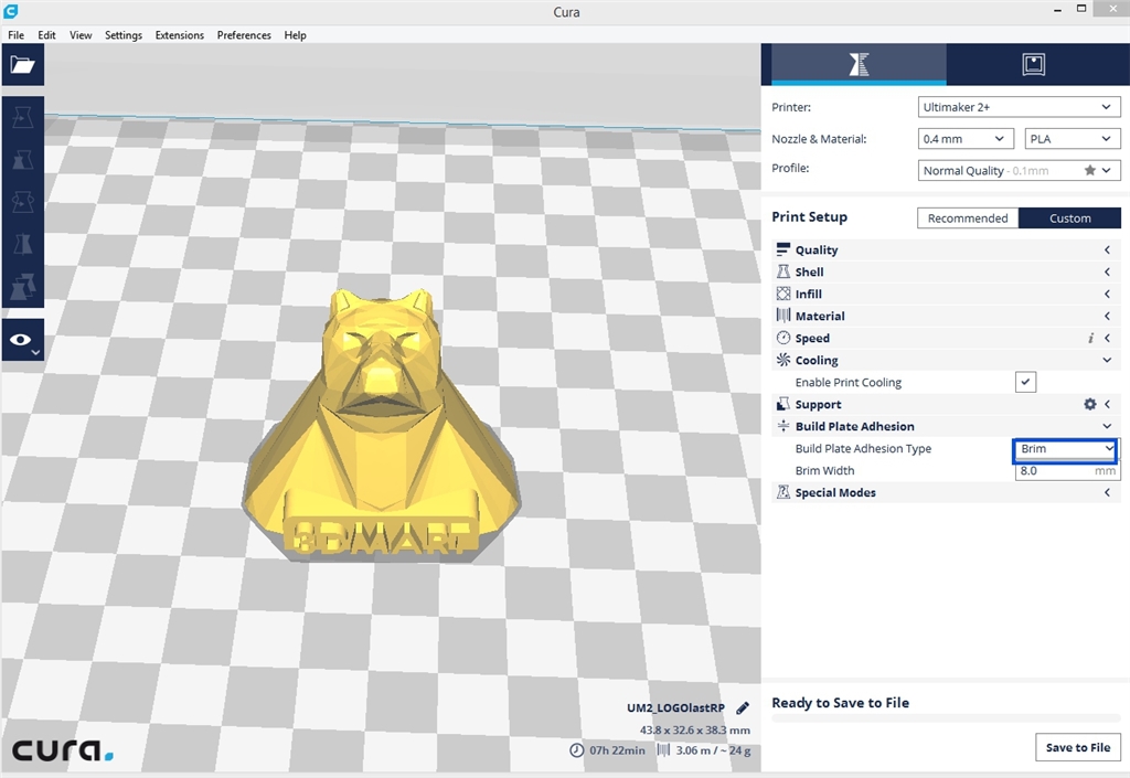 Ultimaker 3D列印 Cura切片軟體 brim1