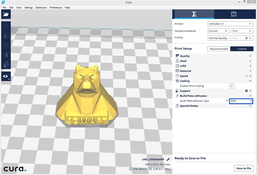 Ultimaker 3D列印 Cura切片軟體 raft1