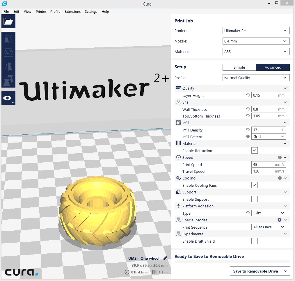 3DMART Ultimaker 2+ 3D列印機 Ninjatek Cheetah  輪胎 列印參數