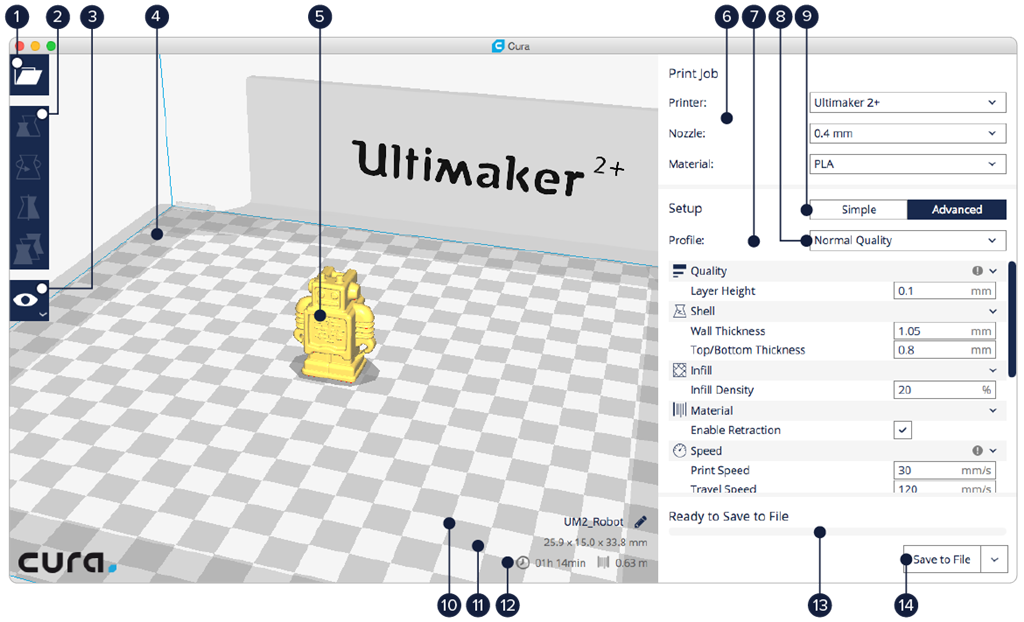 Ultimaker Ultimaker 2+ Cura 2.1操作介面 Ultimaker Ultimaker 2+ Cura 2.1操作介面